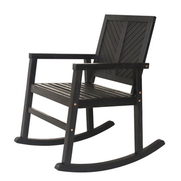 Ned Modern Chevron-Back 300-Lbs Support Acacia Wood Patio Outdoor Rocking Chair - JONATHAN Y